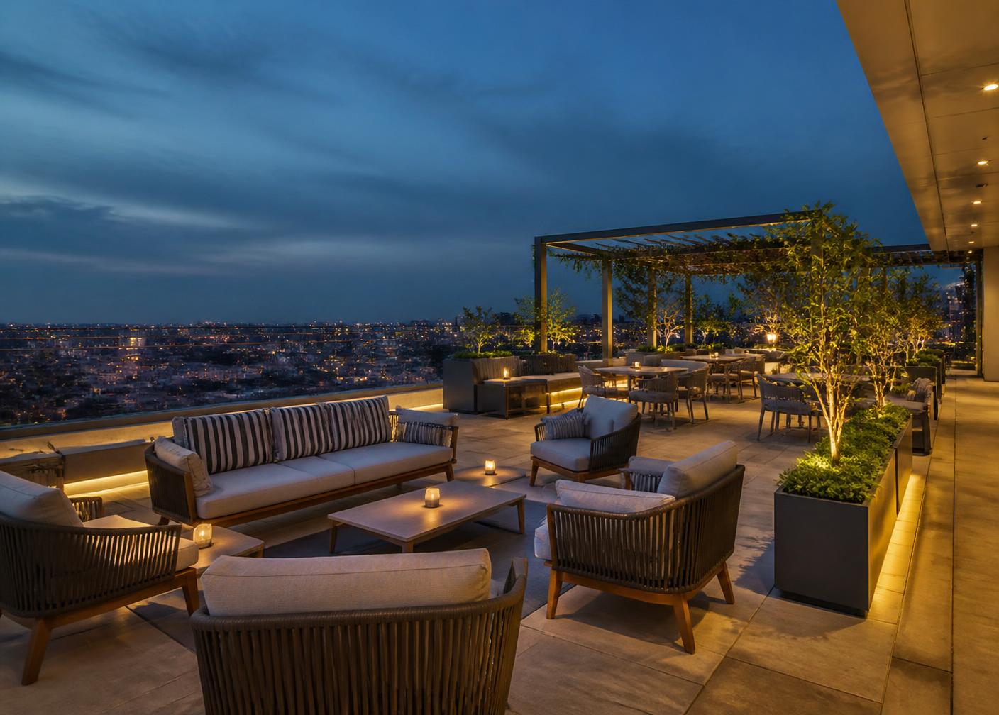 Rooftop event space at Hotel Deols Paradise set up for a celebration